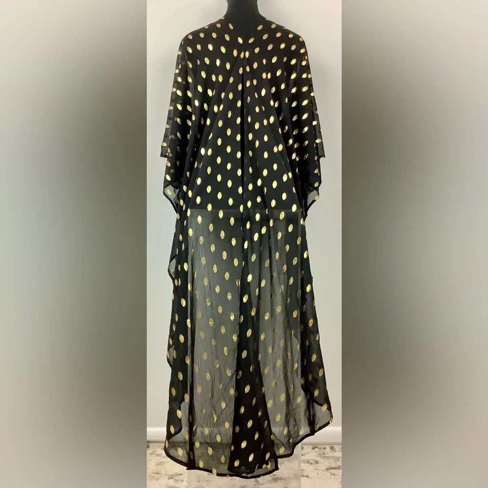 NWT Never Fully Dressed Black Multi Way flowy Dress/cover Gold dots on sheer - Picture 3 of 13
